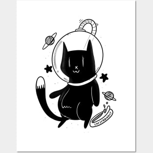 Catstronaut,cute black cat astronaut Posters and Art